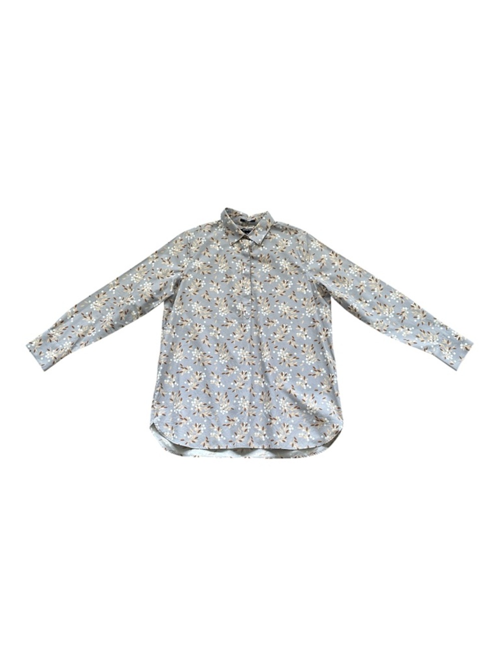Lands' End No Iron Supima Cotton Popover Shirt Tunic Sz 14 Botanical Long Sleeve